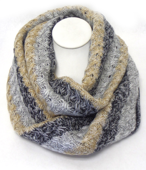 Tri tone long winter infinity scarf