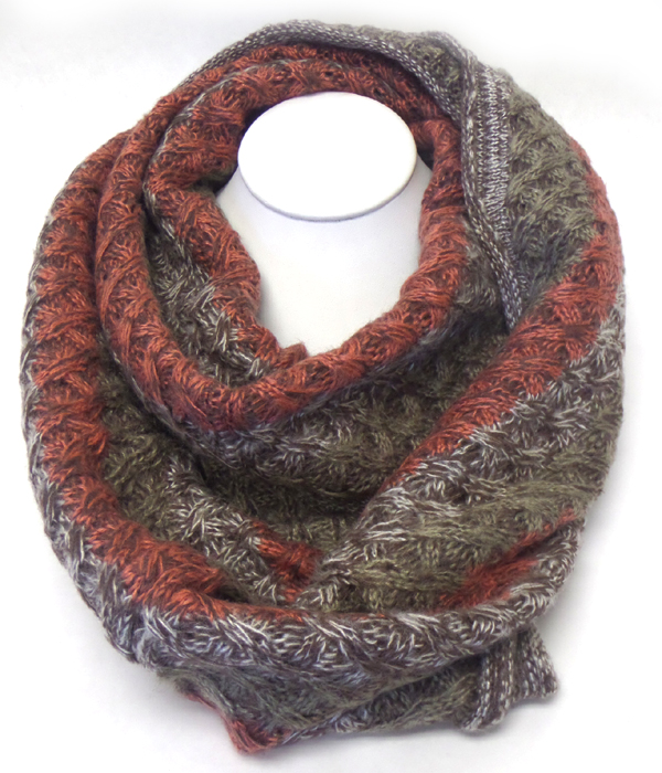 Tri tone long winter infinity scarf