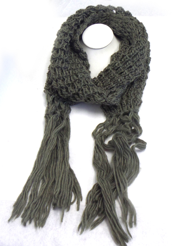 Plain knit fringe drop winter scarf