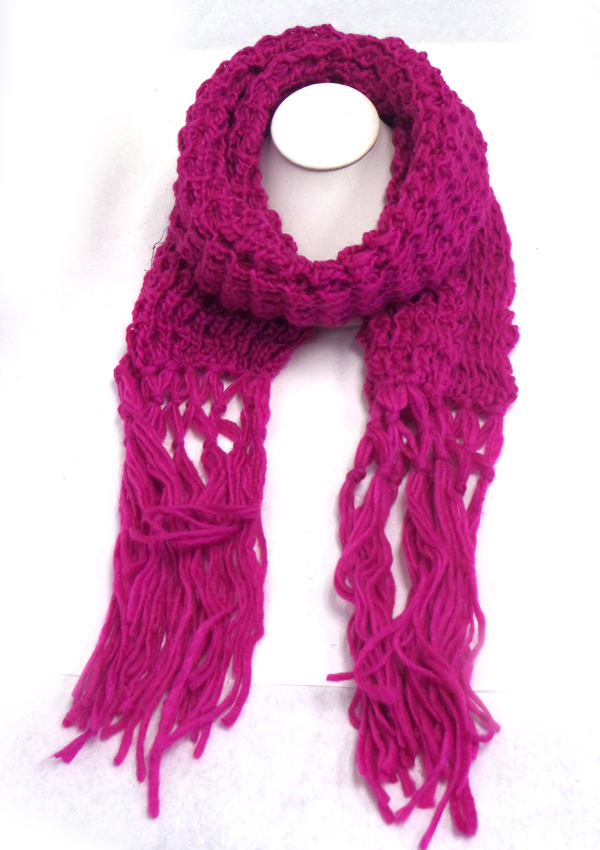 Plain knit fringe drop winter scarf