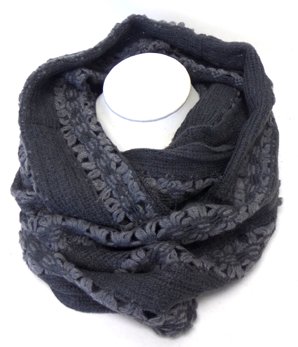 Lace and trim wide winter infinity scarf