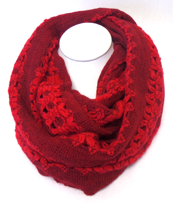 Lace and trim wide winter infinity scarf