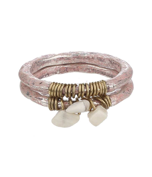 Handmade wire wrap and chipstone double ring set