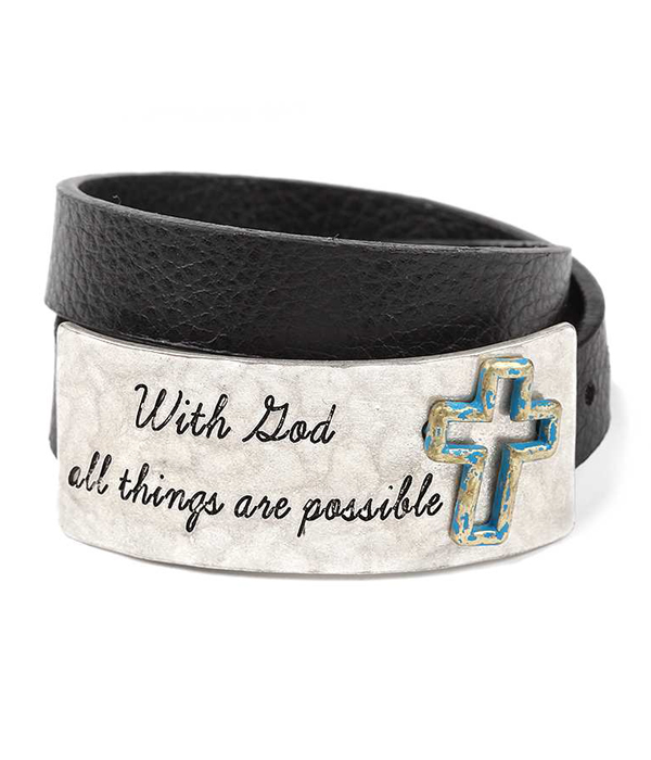 Handmade and religious inspired double wrap leather band bracelet - matt 19:26