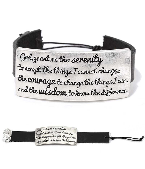 Handmade and religious inspired leather band bracelet - serenity prayer