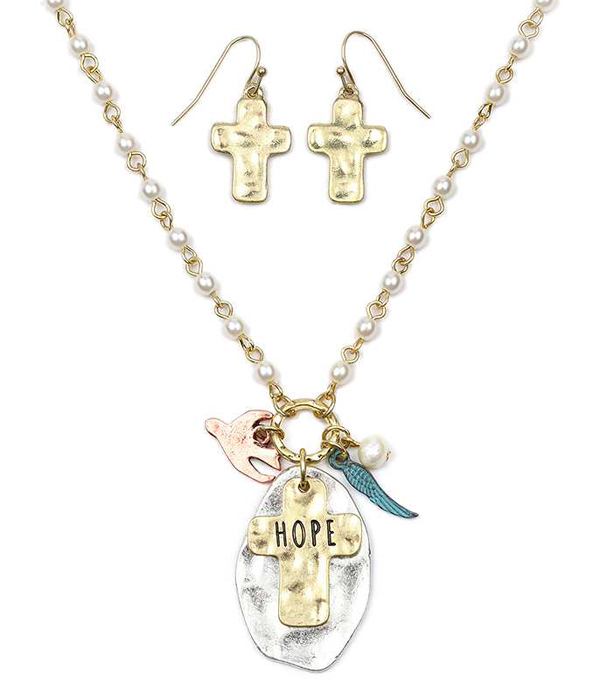 Handmade cross necklace set - hope