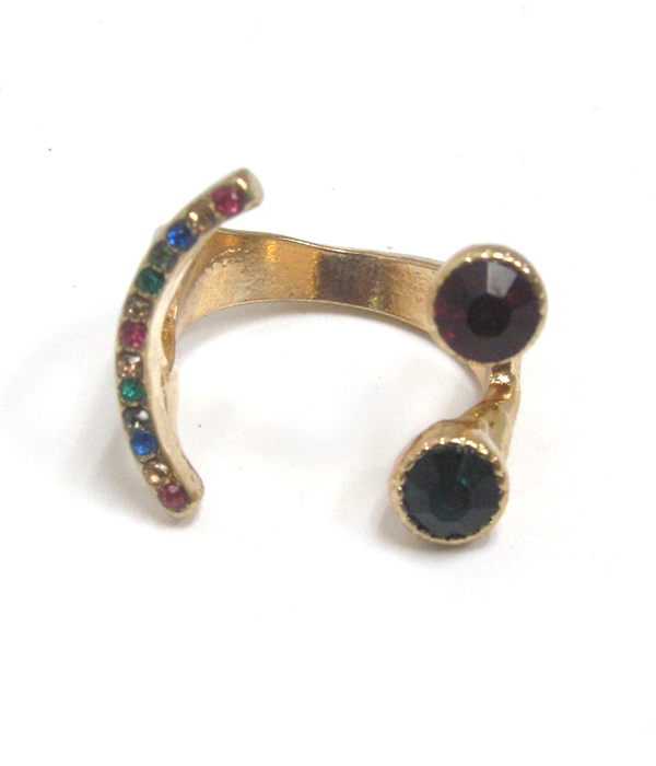 Crystal smile face open ring