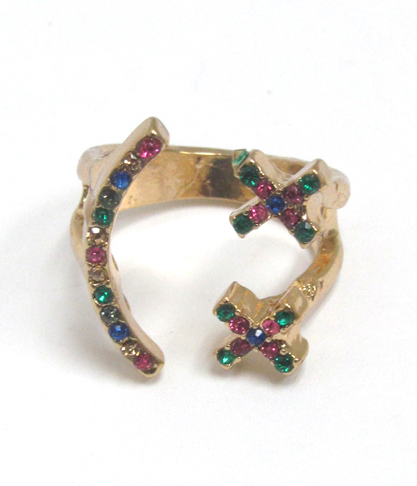 Crystal smile face open ring