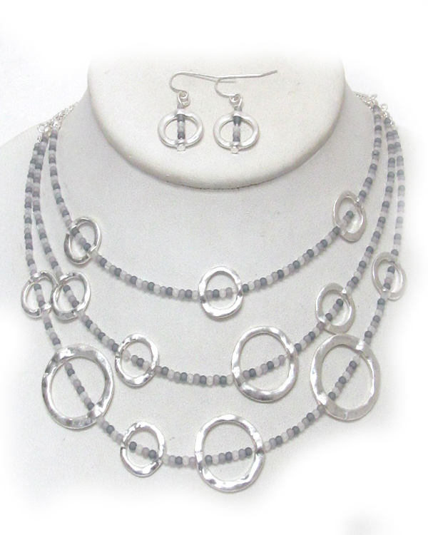 Handmade multi ring and bead mix 3 layer necklace set