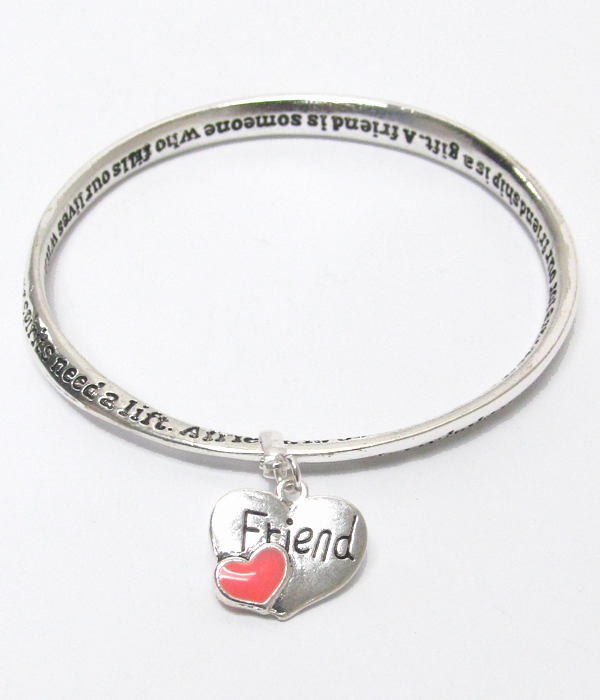 Twist metal friendship message bangle bracelet 