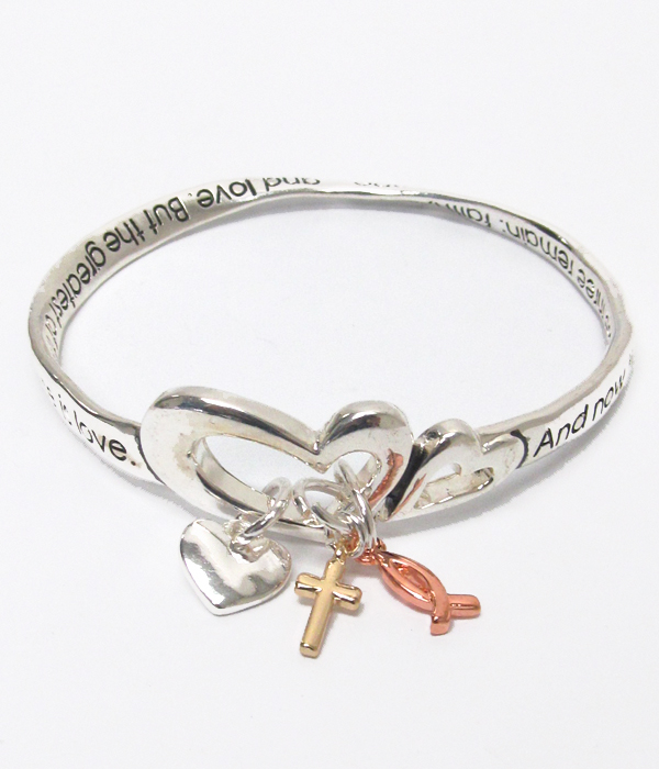 Twist metal bible message charm bangle bracelet