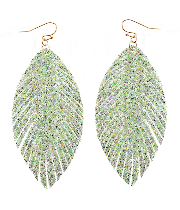 Faux leather glitter feather earring