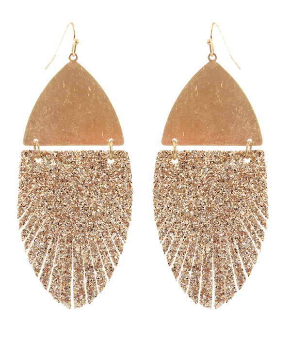 Metal and faux leather glitter fringe earring