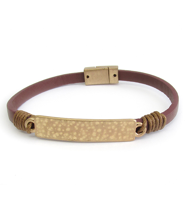 HAMMERED METAL BAR LEATHERETTE MAGNETIC BRACELET