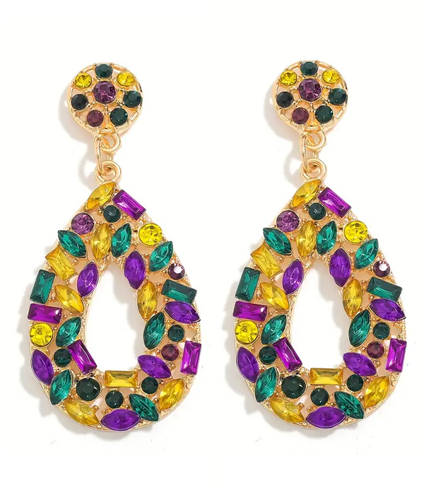 Mardi gras theme teardrop earring
