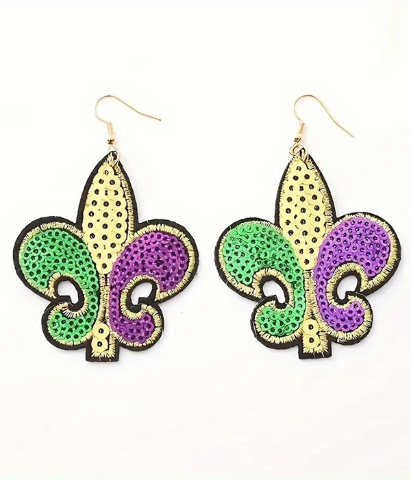 Mardi gras theme fleur de lis earring