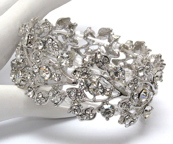 Crystal flower with leaf stretch bracelet