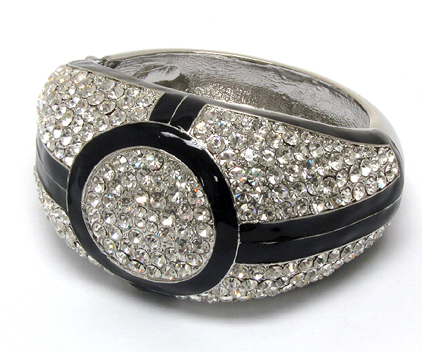 Multi crystal round epoxy patern metal hinge bangle