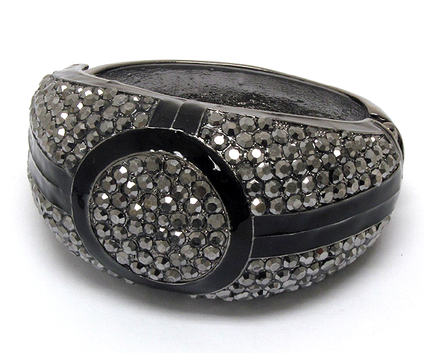 Multi crystal round epoxy patern metal hinge bangle