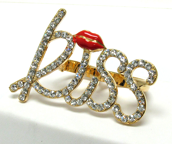 Crystal kiss with lips dual finger stretch ring -valentine