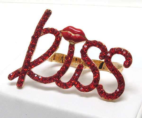 Crystal kiss with lips dual finger stretch ring -valentine