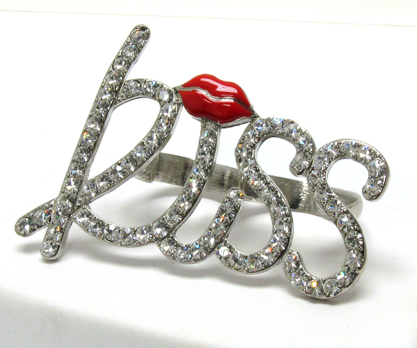 Crystal kiss with lips dual finger stretch ring -valentine