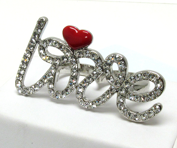 Crystal love with heart dual finger stretch ring -valentine