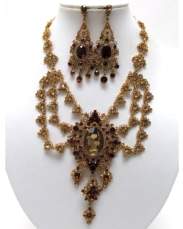 Luxury class victorian style austrian crystal hanging drop party necklace earring set