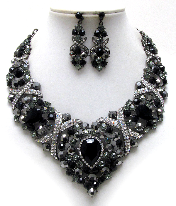 Luxury class victorian style austrian crystal teardrop center necklace earring set