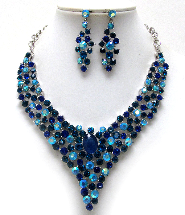 Luxury class victorian style austrian crystal oval stone tail drop necklace earring set