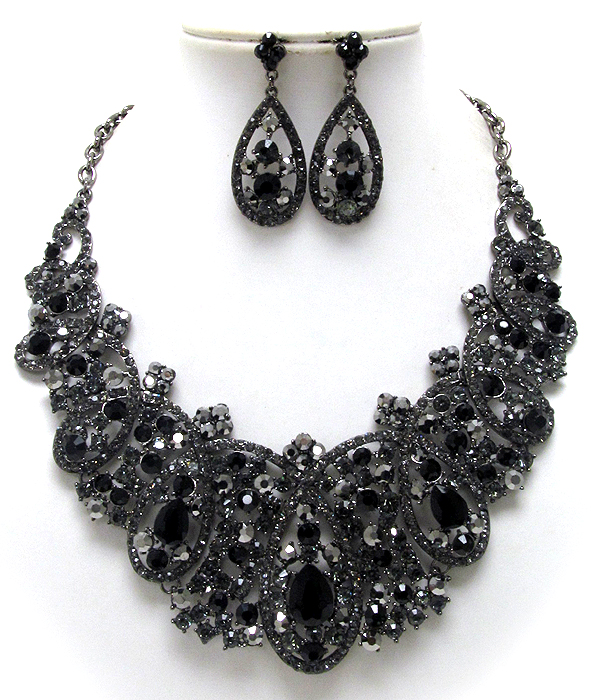 Luxury class victorian style austrian crystal wide flower necklace earring set