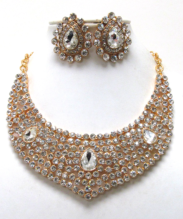 Luxury class austrian crystal sud bib style necklace and clipon earring set