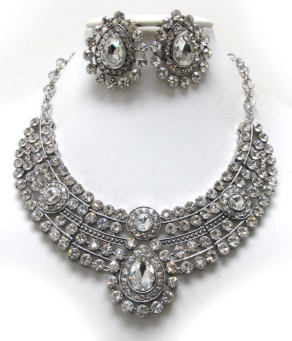 Luxury class austrian crystal sud bib style necklace and earring set