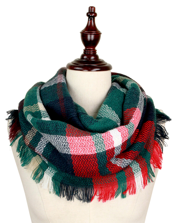 WOVEN PLAID INFINITY SCARF - 100% ACRYLIC