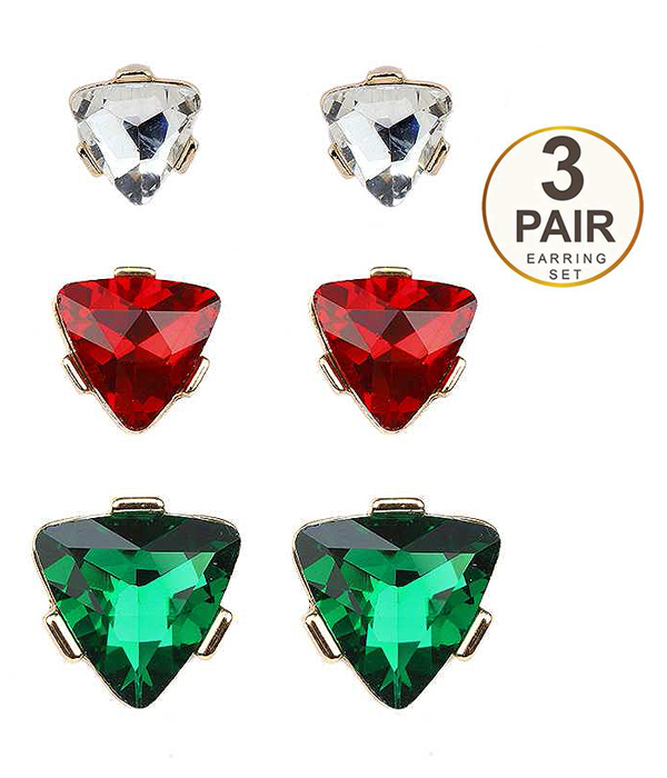 Triangle glass 3 pair earring set