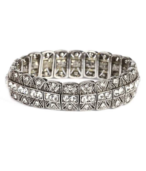 Metal filigree crystal stretch bracelet