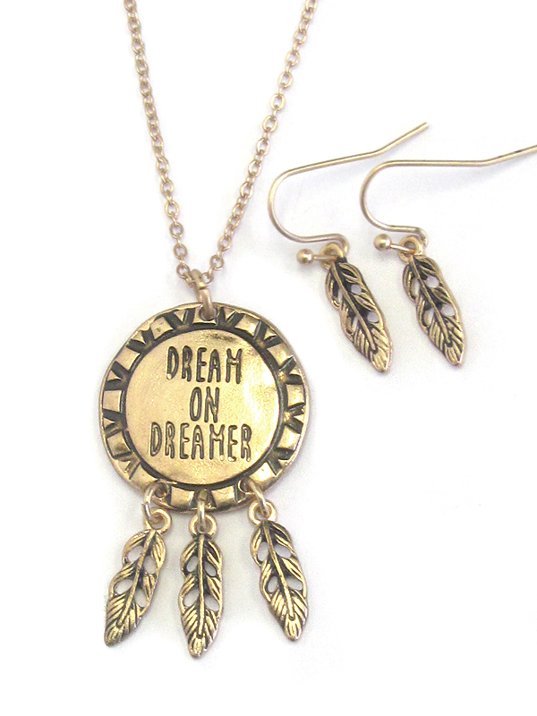 Southern country style disk pendant necklace set - dream on dreamer