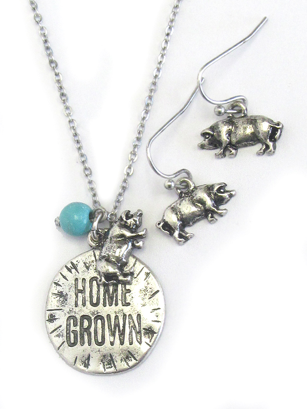 Southern country style disk pendant necklace set - home grown