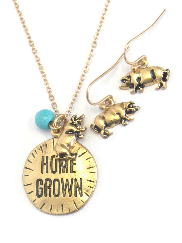 Southern country style disk pendant necklace set - home grown