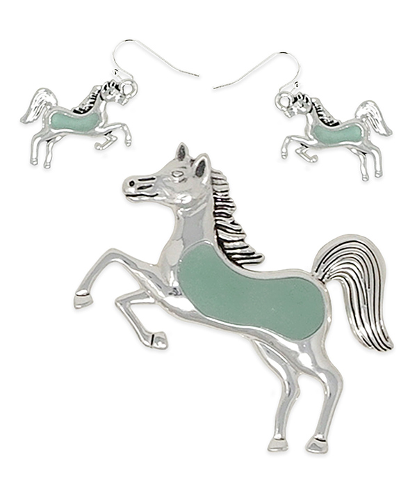 HORSE PENDANT AND EARRING SET