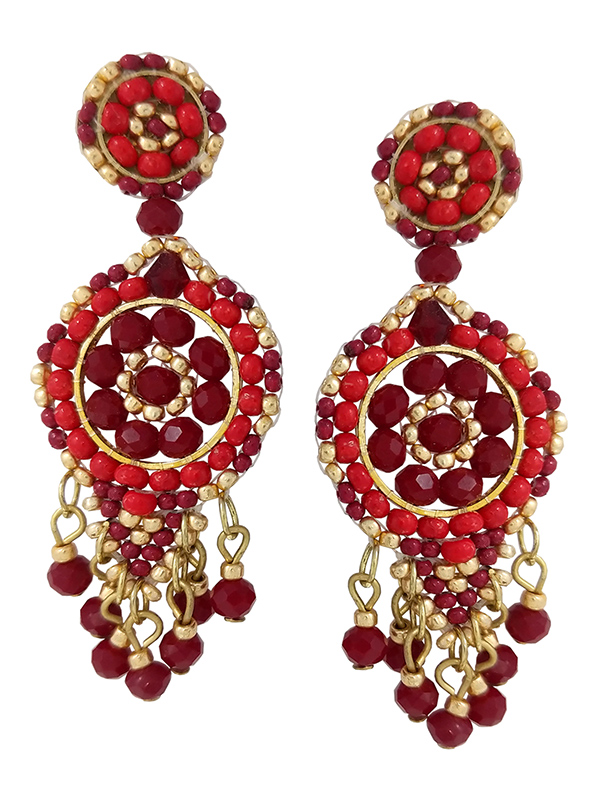 Multi seedbead and facet stone mix disc earring