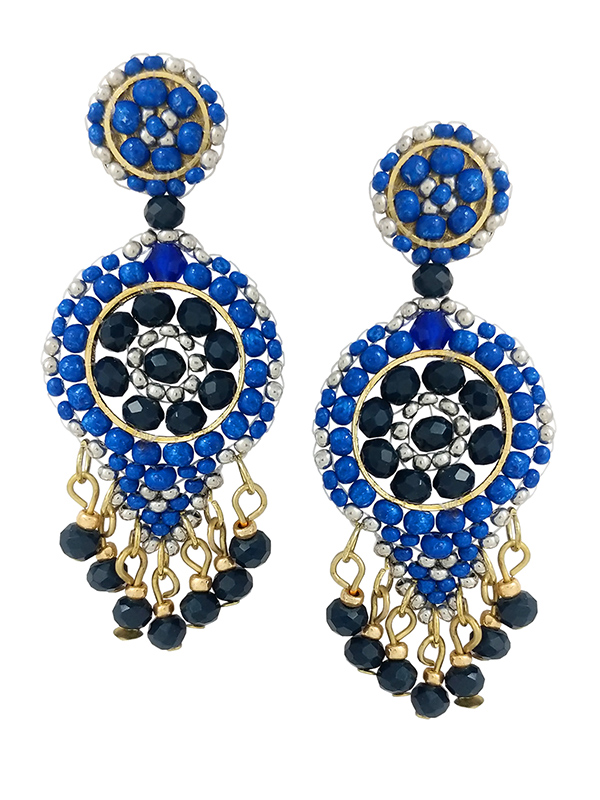 Multi seedbead and facet stone mix disc earring