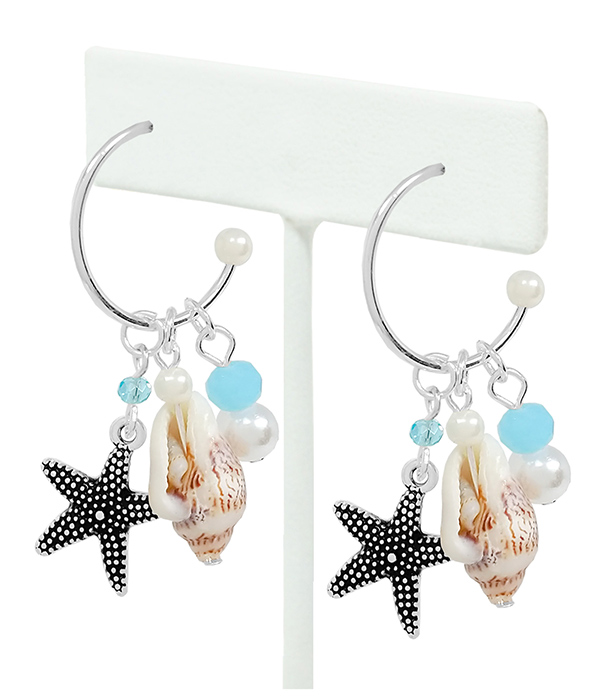 SEALIFE THEME MULTI CHARM HOOP EARRING - STARFISH