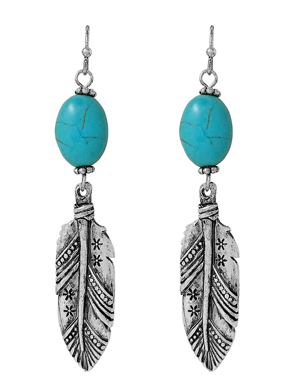 WESTERN THEME TURQUOISE EARRING - FEATHER