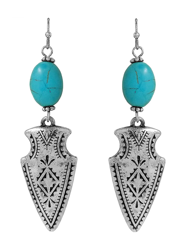 WESTERN THEME TURQUOISE EARRING - ARROWHEAD