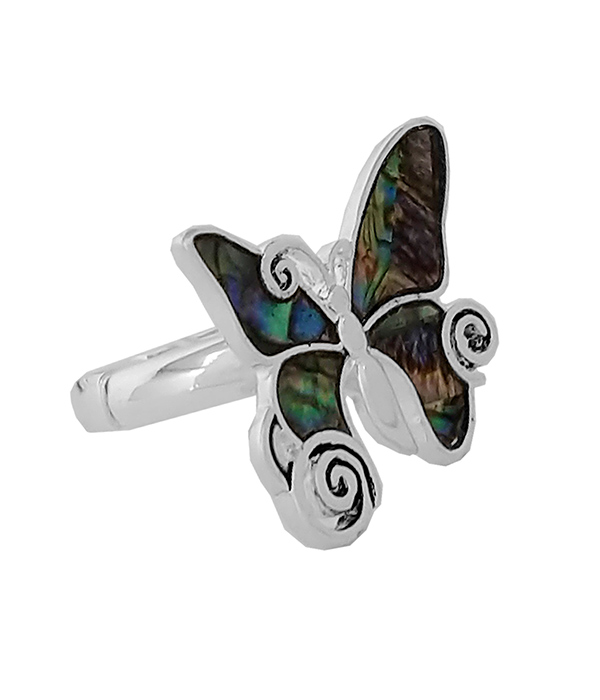 GARDEM THEME ABALONE STRETCH RING - BUTTERFLY