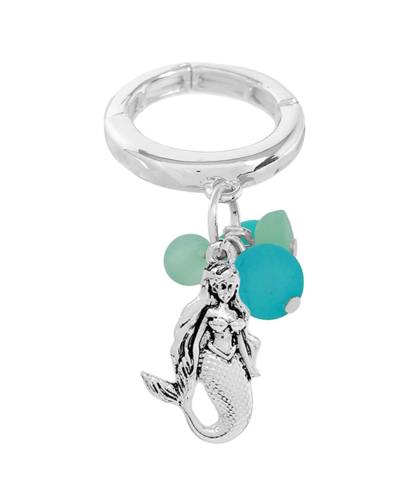 SEALIFE THEME MULTI SEAGLASS CHARM STRETCH RING - MERMAID sea glass