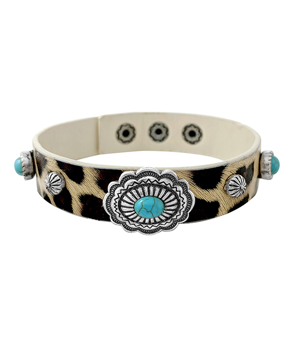 WESTERN THEME TURQUOISE AND ANIMAL PRINT BRACELET