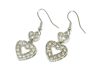 Made in korea whitegold plating crystal heart drop earring