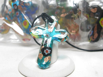 Sell by dozen - mixed color 12 pc glass cross necklace  mens jewelry